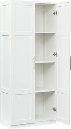 LUMISOL Modern Kitchen Pantry Cabinet with 2 Doors, Buffet Cupboards Sideboard with 4 Storage Spaces, Kitchen Hutch for Living Room Dining Room, White
