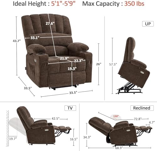 MCombo Power Lift Recliner Chair for Elderly 7095 (Medium, Coffee) | Stand As...