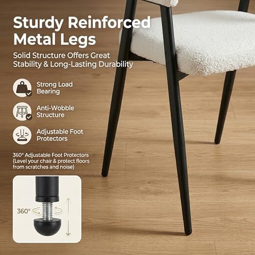 HNY Modern Dining Room Arm Chairs Set of 6, Faux Sherpa Boucle Upholstered Ba...