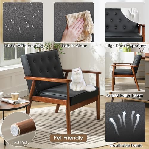 STHOUYN Waiting Room Accent Chairs, Black Leather ArmChairs, Office Guest