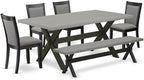 East West Furniture X697MZ650-6 6 Piece Dinette Set Contains a Rectangle Dining Table with X-Legs and 4 Dark Gotham Grey Linen Fabric Parson Chairs with a Bench, 40x72 Inch, Multi-Color