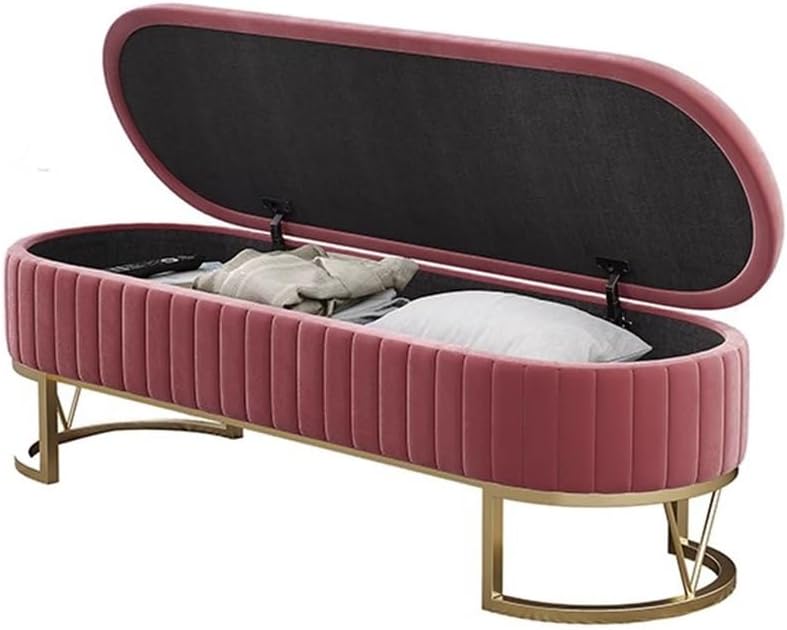 Modern Storage Bench Upholstered Bedside Stool with Metal Legs Modern for Liv...