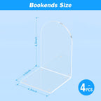 4 Pcs Acrylic Bookends, Clear Book Ends for Heavy Books, Bookend Holders for Shelves, Arch Book Stopper to Hold Books, Decorative Bookends for School, Library, Home, Office