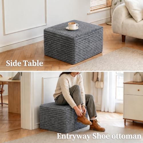 25.6" Corduroy Ottoman for Living Room,Plush Upholstered Ottoman for Cou...