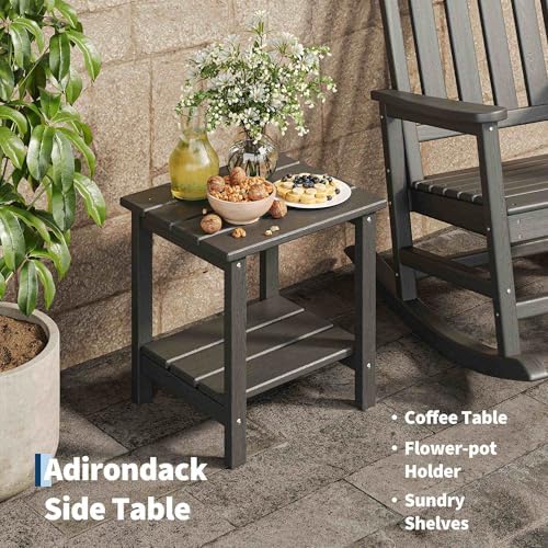 HDPE Rocking Chair Outdoor Set of 2 with Side Table, High Back Rocker | All W...