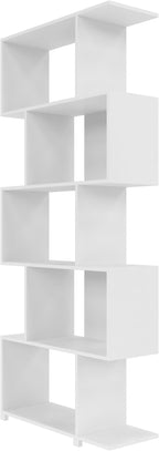 Manhattan Comfort Petrolina Bookshelf with 5 Zig-Zag Cubbies & Open Shelves, Unique Mid Century Modern Bookcase, Ideal for Living Room, Office, Bedroom, Display Ornaments, Trophies, Photos, White