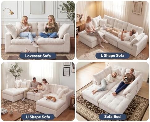 110" Oversized Cloud Sectional Couch, Modular Chenille L-Shaped Compress...