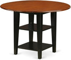 East West Furniture SUAV5-BCH-W 5 Piece Dining Room Furniture Set Includes a Round Dining Table with Dropleaf & Shelves and 4 Wood Seat Chairs, 42x42 Inch, Black & Cherry