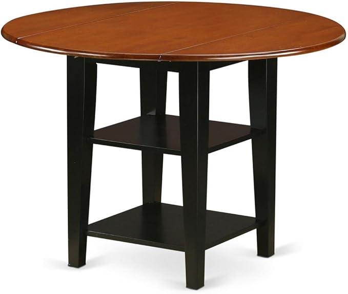 East West Furniture SUWE3-BCH-W 3 Piece Dining Room Furniture Set Contains a Round Kitchen Table with Dropleaf & Shelves and 2 Dining Chairs, 42x42 Inch, Black & Cherry