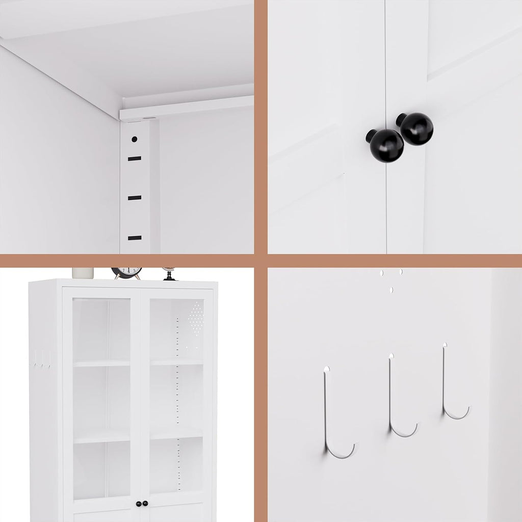72.05" Tall 27.56" Wide Large Pantry Storage Cabinet, Freestanding Metal Kitchen Food Pantry Cabinet with 2 Doors and Shelves for Kitchens, Dining Room, White A