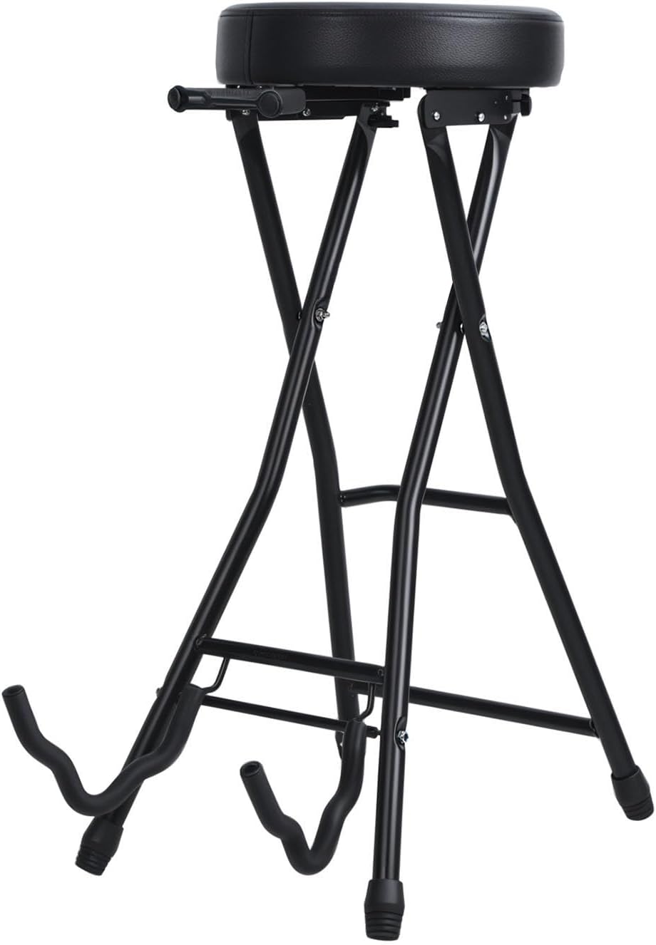 Guitar Stool, Foldable Padded Seat with Built-in Stand & Footrest, Retrac...