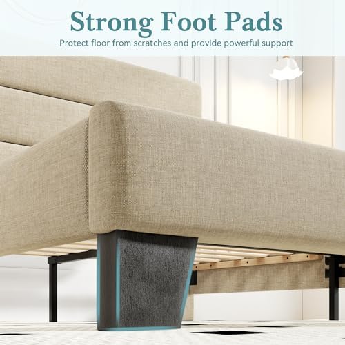 HOOMIC Queen Size Bed Frame with Headboard, Fabric Upholstered Platform Bed w...