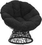 Bme 40" Ergonomic Wicker Papasan Chair with Soft Thick Density Fabric Cushion, High Capacity Steel Frame, 360 Degree Swivel for Living, Bedroom, Reading Room, Lounge, Onyx Stone - Black Base