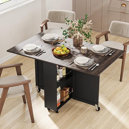 Folding Dining Table for 2-6, Easy Assembly, Dark Brown+Black