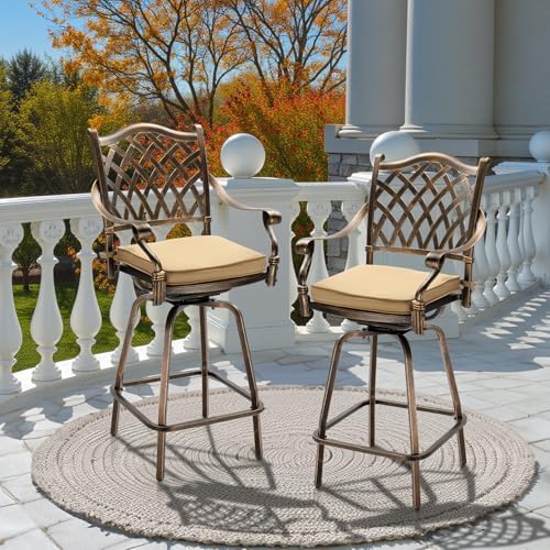 VINGLI Outdoor Swivel Bar Stools Set of 2, Cast Aluminum All-Weather Patio Ba...