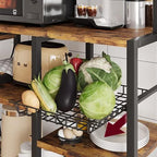 GAOMON Bakers Rack with Power Outlet, Kitchen Baker Rack with Wire Basket, Microwave Stand with Large Open Storage Shelves, 6-Tier Freestanding Utility Storage Shelf, Retro Brown