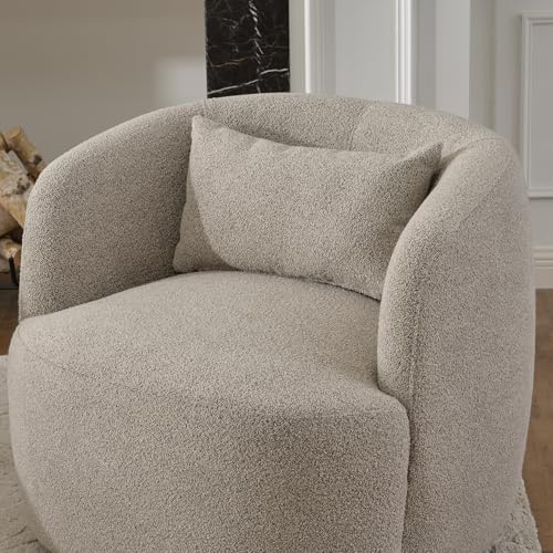 KINWELL 34" W Boucle Swivel Barrel Chairs with Pillow Set of 2, Taupe | ...