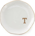 Initials Ring Dish Jewery Tray with Personalized T-Monogrammed Gifts Wedding Engagement for Women Friends Sister Teacher,Ceramic White