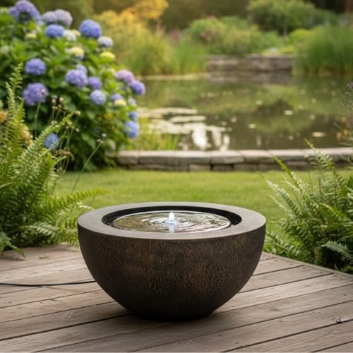 XBrand 20" Round Sphere Water Fountain with LED Light – Indoor Outdoor P...