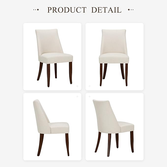 Upholstered Dining Chairs Set of 6, Mid Century Modern Kitchen Chairs with Back, Farmhouse Fabric Side Dining Room Chairs with Wood Legs for Dining Room Restaurant, Beige
