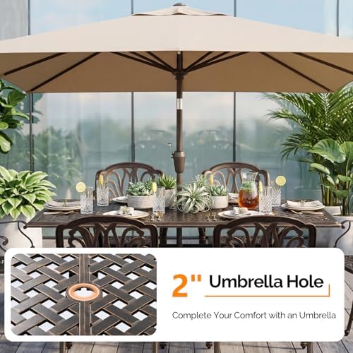 VINGLI 7-Piece Outdoor Dining Set, Cast Aluminum Patio Furniture Set for 6 wi...