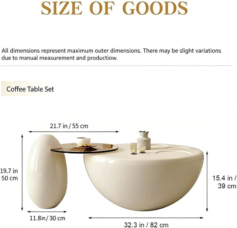 Round Nesting Coffee Table Set, FRP Gloss Lacquer Living Room Center Table | ...