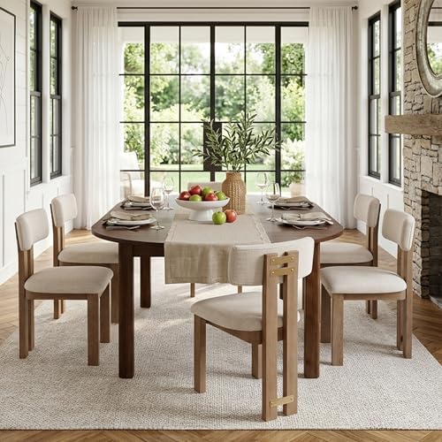 HNY Modern Farmhouse Linen Dining Chairs Set of 4, Beige Dining Room Chairs