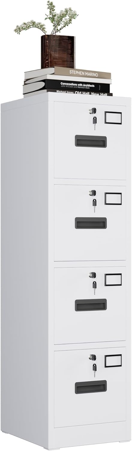 Garvee 4-Drawer White Metal File Cabinet with Individual Locks, Heavy-Duty St...