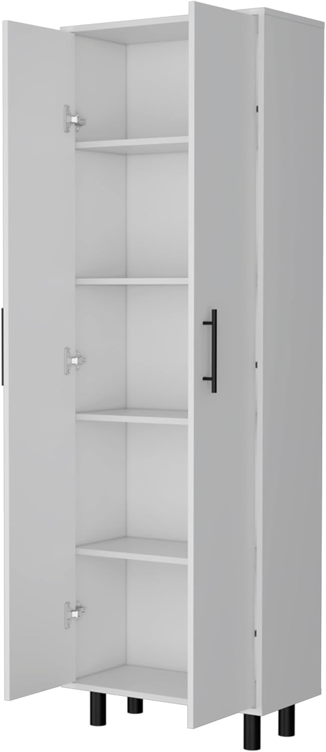 Spacious White Tall Pantry Cabinet with 5 Shelves - Kitchen Cupboard Organize...