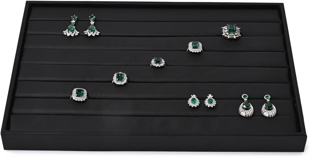 Ring Display Tray Black Jewelry Organizer Tray PU Leather Ring Earrings Display Organizer Tray