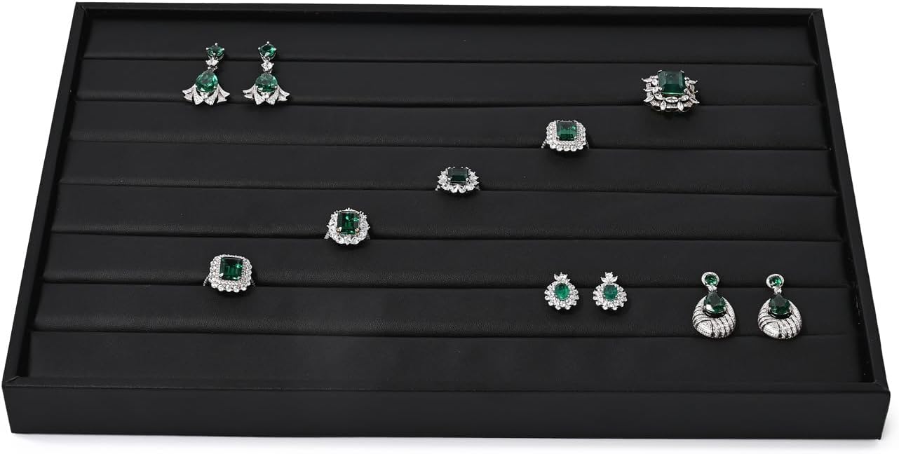 Ring Display Tray Black Jewelry Organizer Tray PU Leather Ring Earrings Display Organizer Tray