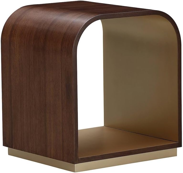 Michael Amini Houston Brown Walnut End Table Solid and Manufactured Wood Birc...