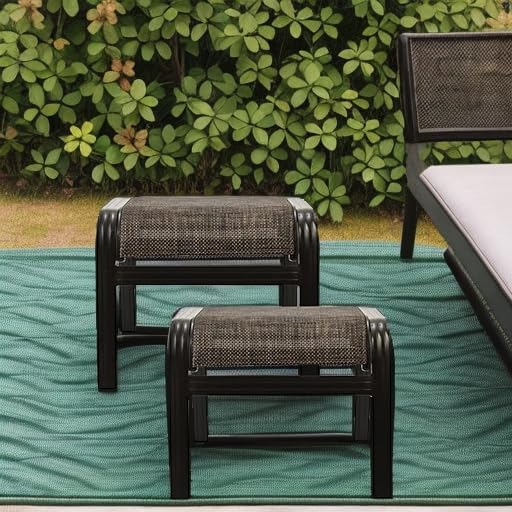 Outdoor Patio Foot Rest Ottoman Seat Textilene Portable Metal Footstool Porta...