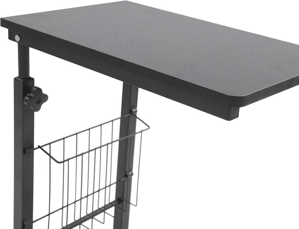 Adjustable Side Table, Modern Dual Shelves Rolling Side Table with 4 Brake Wh...