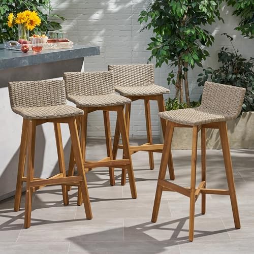 Christopher Knight Home La Brea Outdoor Acacia Wood and Wicker Barstools (Set...