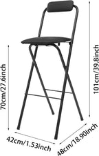 Tall Foldable Bar Chair with Backrest Soft Cushions, Sturdy Metal Frame, Portable Black Square Folding Stool Chairs for Camping Kitchen Home Office Bars 27.5 Inch