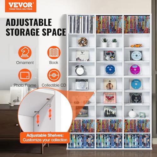 VEVOR Media Storage Cabinet, 9-Layer DVD Shelf, Adjustable CD Shelves 27 Comp...
