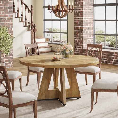 Tribesigns Farmhouse Dining Table, 47 Inch Round Dinner Table for 4, Rustic R...