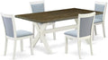 East West Furniture X077MZ015-5 5 Piece Dining Room Table Set Includes a Rectangle Kitchen Table with X-Legs and 4 Baby Blue Linen Fabric Parsons Dining Chairs, 40x72 Inch, Multi-Color