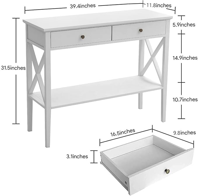 ChooChoo Console Table with Drawers, Narrow Wood Accent Sofa Table Entryway T...