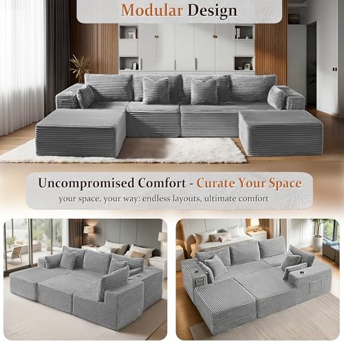138" Oversized Cloud Sectional Couch, Comfort U Shaped Couch for Living ...