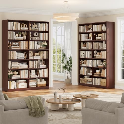 FACBOTALL 83.7" Tall Bookshelf Bookcase, 7-Tier Double Bookshelves, Cherry