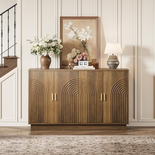 Fluted Sideboard Buffet Cabinet with Storage - 57" Credenza Coffee Bar C...