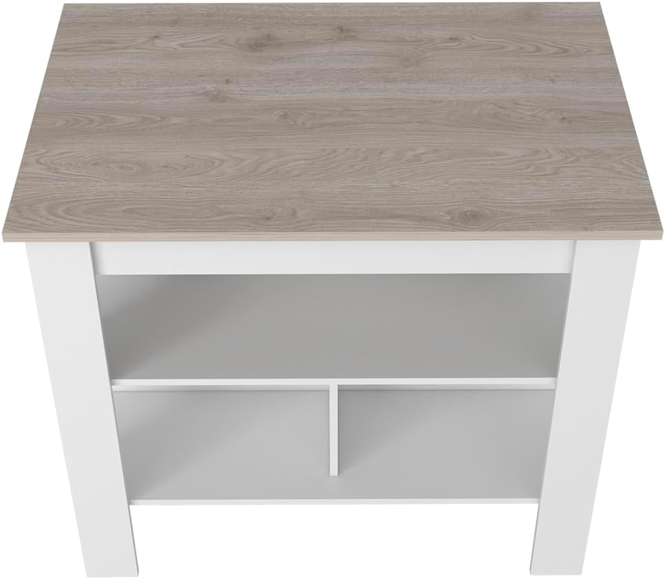 Kitchen Island with Three Shelves Light Gray/White Finish | Tabletop with sil...