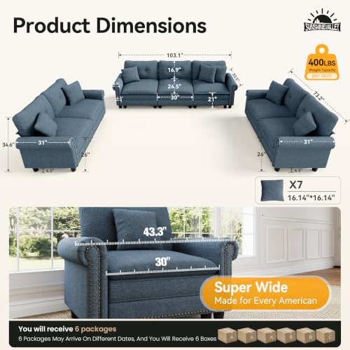 SUNSHINE VALLEY Modular Sectional Sofa and Loveseat Set Living Room 3-Piece |...