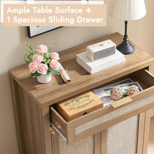 HOKYHOKY 30" Rattan Sideboard Buffet Cabinet, Boho Storage Cabinet