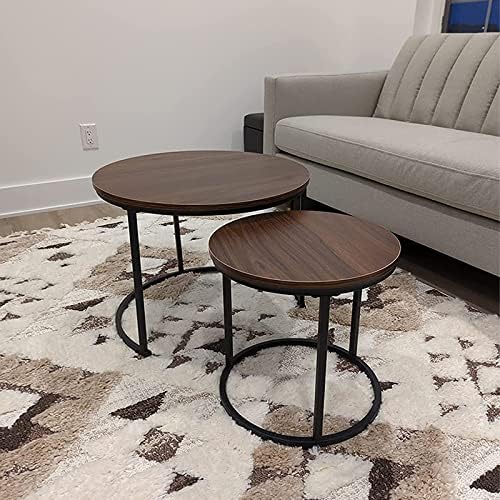 aboxoo Coffee Table Nesting Side Round Set of 2 End Table Top Sturdy Metal Fr...