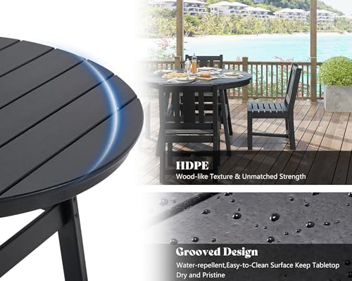 AMERLIFE Outdoor Dining Set for 4, HDPE Round Table and Chairs, Black