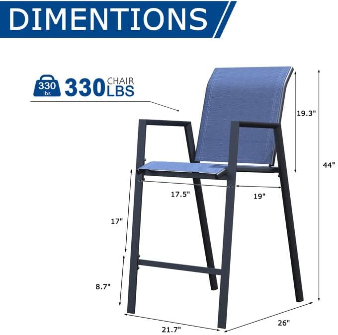 Outdoor Bar Stools Set of 2, 44'' Patio Bar Chairs with Textile High ...