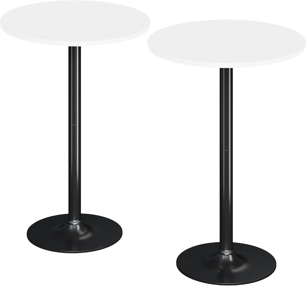 Flamaker Round Bistro Pub Table Modern Style Metal Base MDF Top Cocktail Bar Table Counter Bar Height for Pub, Dining Room, Party (2, White-Black)